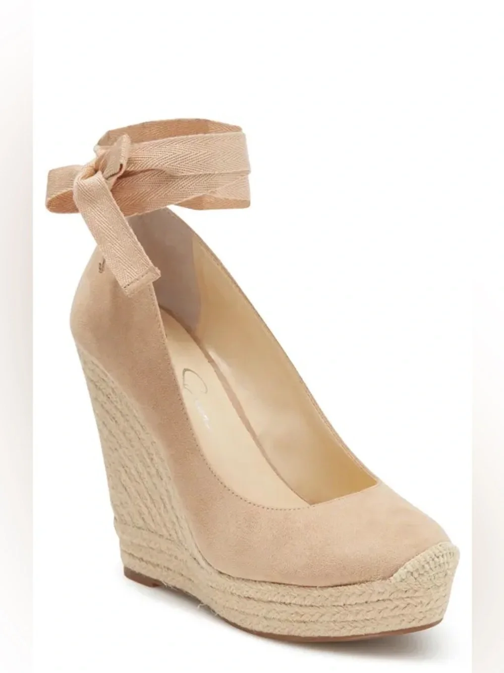 Jessica Simpson women 9 Zexie tan nude platform wedge heel espadrille tie nwt